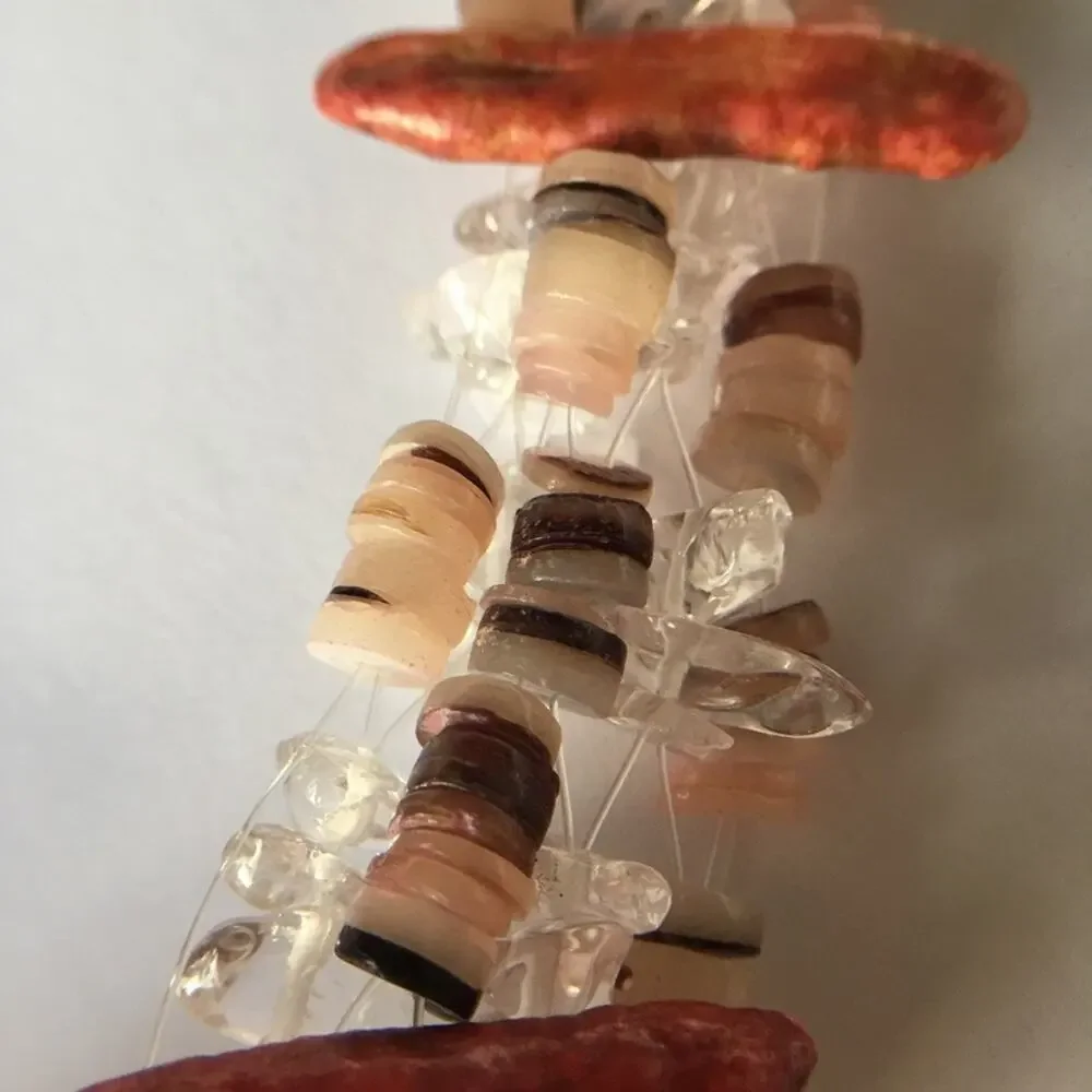 Unique natural materials pink and clear collar necklace